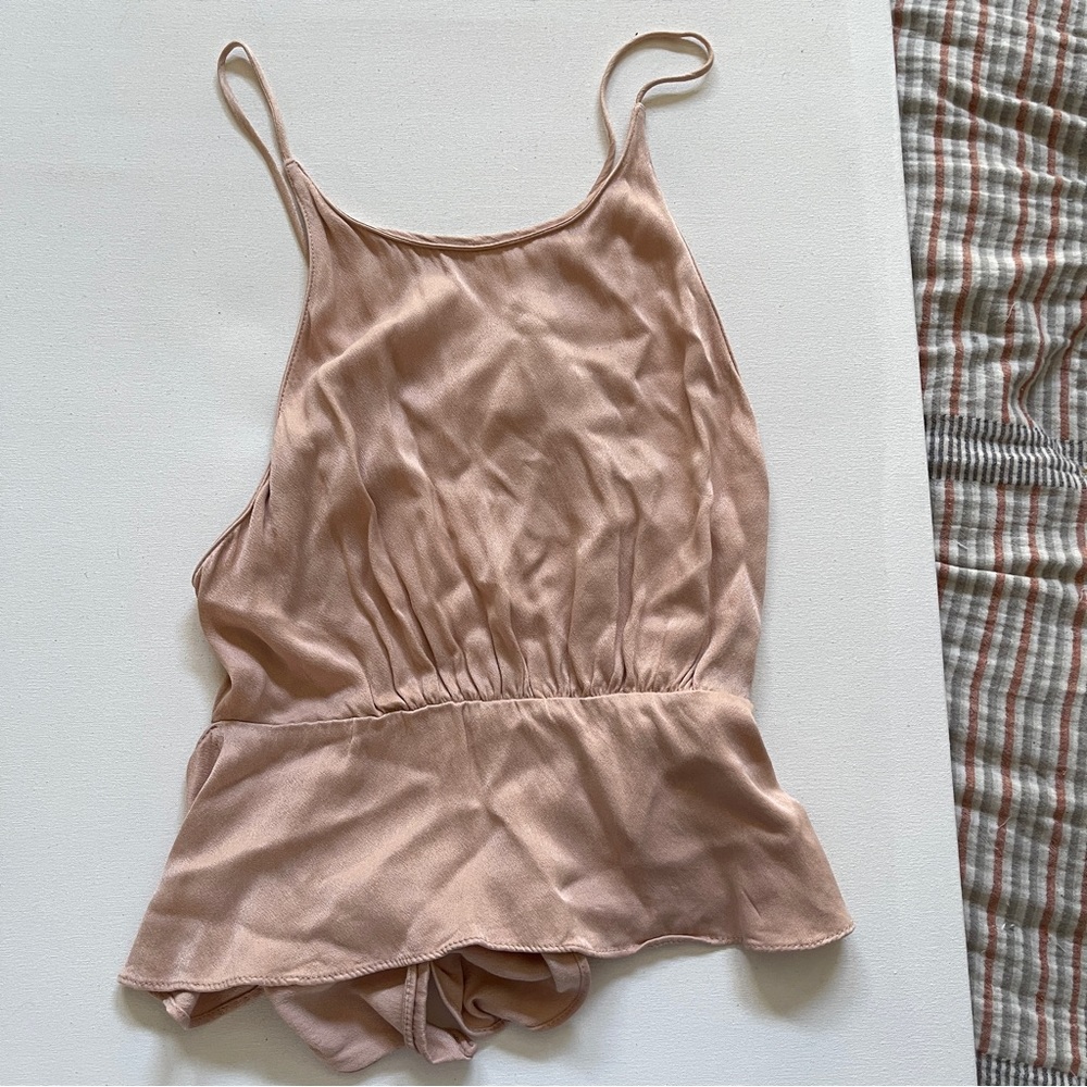 Zara pink satin tank top blouse. Open tie back. Size L, fits like a M